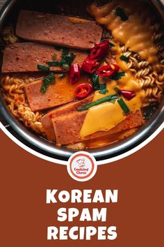 korean spam recipes in a pot with text overlay