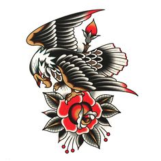 an eagle and rose tattoo design