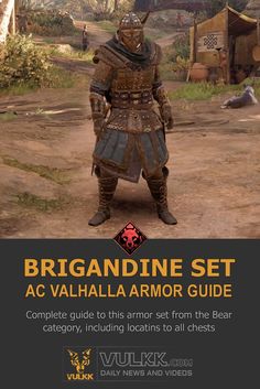 an advertisement for the video game, brigandine set ac valhall armor guide