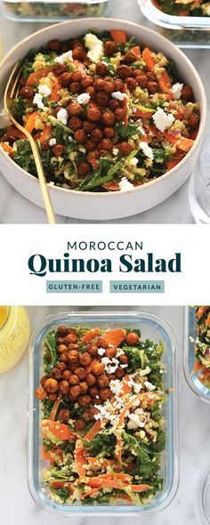 this moroccan quinoa salad is loaded with carrots, lettuce and chickpeas