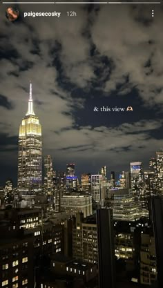 an image of the empire building in new york city at night with text that reads, & this view