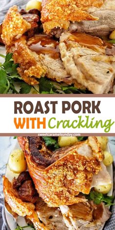 roast pork with crackling on a plate