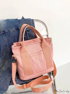 BirdinBag - Stylish Canvas Bag with Handle & Adjustable Shoulder Strap Casual Handheld Satchel For School, Casual Pink Shoulder Bag For Daily Use, Casual Canvas Bag With Adjustable Handle For Travel, Solid Canvas Shoulder Bag With Adjustable Strap, Casual Pink Handheld Shoulder Bag, Casual Canvas Bag With Adjustable Double Handle, Casual Canvas Bag With Adjustable Strap And Double Handle, Pink Casual Satchel Hobo Bag, Pink Casual Hobo Bag