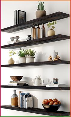 some shelves with vases and other items on them