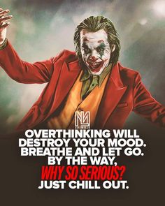 the joker quote is shown with an image of it's face and his hands in the air