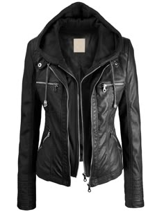 Lock and Love Women's 2-For-One Hooded Faux leather Jacket at Amazon Women’s Clothing store: Bike Hairstyles, Fake Leather Jacket, Hooded Faux, Vegan Leather Jacket, Faux Leather Jacket, Black Leather Jacket, Fashion Mode