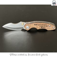 This personalized pocket knife can be engraved, making a great Father's Day Gift, birthday gift, or stepdad gift. It also makes an ideal groomsmen gift! The ultimate gift to give to any guy celebrating an anniversary, graduation, baptism, birthday or wedding day. This knife is sharp and forged from high-quality stainless steel. Each knife is engraved to your specifications, whether a monogram or a memorable line from a movie. The knife weight: 123 gr. The pocket knife is steel and stainless. You Gifts For Stepdad On Wedding Day, Father's Day Anniversary Hand Stamped Necklaces, Personalized Tools For Dad, Gifts For Stepdad, Pocket Knife Engraving Ideas, Father’s Day Gifts For Stepdad, Mens Birthday, Engraved Knife, Adoption Gifts