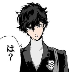 an anime character with black hair wearing a suit