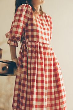 Gingham Aesthetic, Resort Aesthetic, Gingham Christmas, Moody Vibes, Shabby Chic Clothes, Garment Sewing, Christmas Dress Women, Myanmar Dress, Fall 24