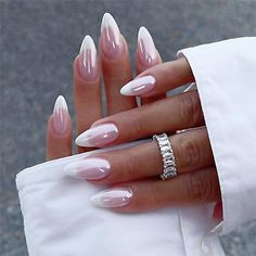 💅🏾【Easy To Use】Clean and polish your nails, choose a suitable size almond fake nails, apply jelly glue, and then press on the nail for 30 seconds.no need to buy extra material to have get an acrylic press on nails. Paznokcie Hello Kitty, Ombre Acrylic, Bridesmaids Nails, Unghie Sfumate, Kutek Disney, Chrome Nails Designs, Hippie Nails, Nagel Tips, Stick On Nails