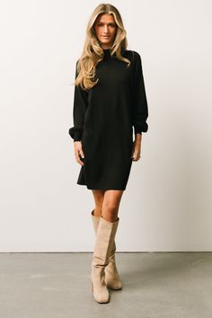 Black Dress Outfit Winter, Little Black Dress Outfit, Black Knee Length Dress, Sweater Dress Black, Winter 23, Winter Dress Outfits, Black Dress Outfits, Tights And Boots, Fall Engagement