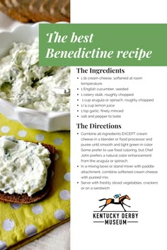 a recipe for the best benedicine recipe is shown on a table with bread