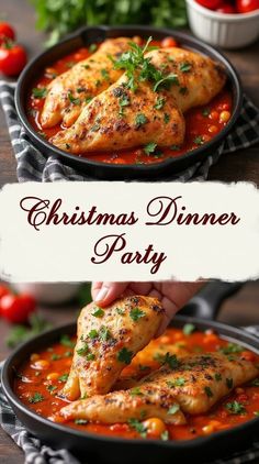 christmas dinner party with chicken in tomato sauce