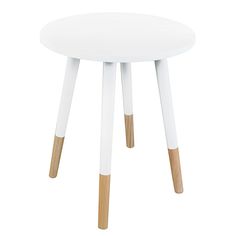 a small white table with wooden legs