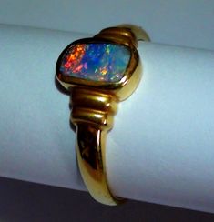 18.30 Ct 18K Solid Gold Gem Boulder Opal Ring * Boulder Opal Jewelry, Boulder Opal Ring, Emerald Jewelry, Opal Ring, 3 Carat, Opal Auctions, Opal Jewelry, Opal Rings