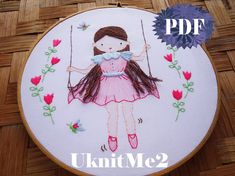 Hair Embroidery "Swinging Girl" Hand Embroidery Hoop Pattern Learn easily to embroidery hair step by step. You will only need basic skills for the rest of the design, color it with pencils and enjoy the whole process to obtain this swinging girl unique hoop! You will receive a PDF with: - 1) Print pattern is for a 9 in (23 cm) hoop, print, transfer and go! - 2) Step by Step photo tutorial on how to embroidery the hair. - 3) High quality photo reference for the rest of the stitches _ Permission t Embroidery Dress Pattern, Pola Sulam, Embroidery Flowers Pattern, 자수 디자인, Hand Embroidery Pattern, Sewing Embroidery Designs, Hand Embroidery Art, Flower Embroidery Designs, Hand Embroidery Stitches