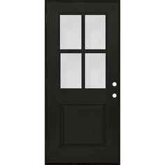 Add elegance and durability to your entryway with the Regency pre-finished fiberglass door. It features a mahogany grain with a rich prefinished color stain and clear glass. Engineered with a 3 in. solid LVL door edge and polyurethane core, this fiberglass unit simulates the resonance of real wood. It has a rot-free system that is designed with a composite frame, protecting it against the effects of the elements. Color: Onyx Stain. Black Fiberglass Front Door, Stainable Fiberglass Door, Fiberglass Entry Doors The Home Depot, Black Entry Doors, 3/4 Door Smoked Glass With Clear Sidelights, Black Exterior Doors, Value Color, Entry Doors With Glass, Fiberglass Exterior Door 32” X 80”