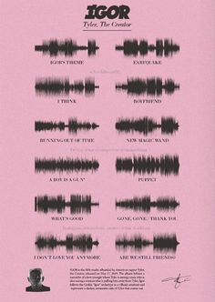 a pink poster with black and white sound waves