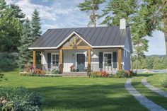 a small house with a porch and covered front porch