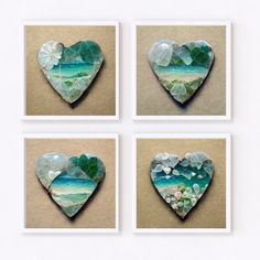 Aloha! Bring Hawaiian Vibe into your home or office with this collection of four digital wall art, "Sea Glass Blue Hearts". A beautiful collection of high-resolution wall art ready to print and frame in various sizes. The Sea Glass Blue Heart collection looks like sea glass stones you would find wandering the beaches of Hawaii. With the feel of finding these treasures on the warm sand, each unique design has shades of blue, white, and golden sand specs. Look closely to see plumeria and hearts.  All four images can be printed in multiple sizes: 30x30, 24x24, 20x20, 16x16, or 12x12.  Whether you buy and frame the collection for your home or give them as a gift. Hawaiian Vibe Art brings you the aloha spirit year-round. No physical art will be shipped, and no frames will be included. Colors ma Beach Glass Art, Vibes Art, Blue Hearts, Heart Wall Art, Art Sea, Wall Art Collection, Heart Wall, Beach Glass, Blue Heart