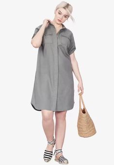 Made from lightweight & airy linen, this vacay-ready shirt dress is must-have. Complete your look with espadrilles & a straw bag. Straight silhouetteRounded Dress Shirts For Women, Plus Size Womens Clothing, Shirtdress, Plus Size Casual, Curvy Fashion, Women Dresses, Clothing Patterns, Plus Size Dresses, Plus Size Fashion