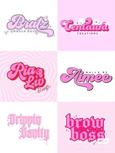 some type of lettering that is pink and white with the wording in different colors