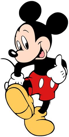 the mickey mouse cartoon character is smiling and waving