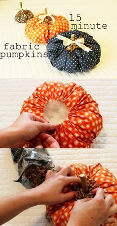 the instructions for how to make fabric pumpkins