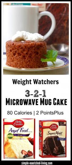 an advertisement for microwave mug cake with the words weight watchers 3 - 2 - 1 microwave mug cake