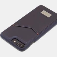 an iphone case with a card slot in the back and a leather wallet on top