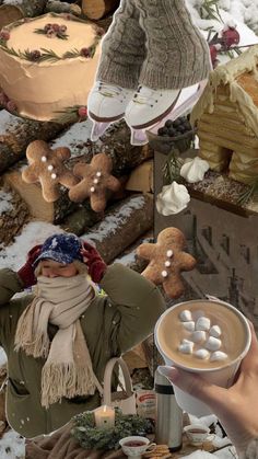 a collage of photos with people holding hot chocolates and marshmallows