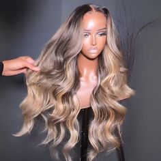 Highlight Blonde With Black Root Colored Wig 13X4 Lace Front Wig Human Hair Transparent Wig Pre Plucked Wigs Business, Blonde With Black, Hair Pic, Highlight Blonde, 13x4 Lace Front Wig, Long Human Hair Wigs, Goddess Braids Hairstyles, Green Wig, Invisible Lace