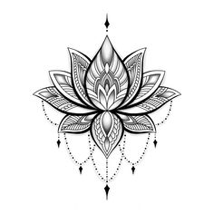 a black and white drawing of a lotus flower with diamonds on it's petals