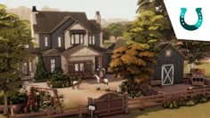 an animated image of a large house with trees