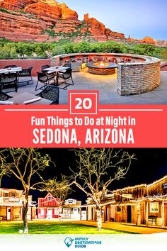 the front and back cover of sedona arizona at night with mountains in the background