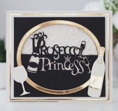 a black and white card with the words roseo princess on it