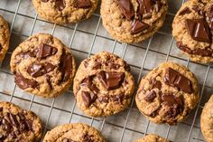 chocolate chip cookies cooling on a wire rack