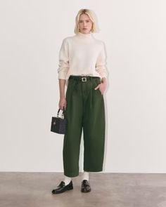 The Everywhere Pant Dark Forest – Everlane Chic Fall Cargo Pants With Loosely Fitted Hips, Chic Loose-fit Cargo Pants For Fall, Chic Loosely Fitted Cargo Pants For Fall, Everlane Casual High Waist Pants, Everlane Cotton Bottoms For Workwear, Chic Everlane Cotton Bottoms, Utility Wide Leg Pants For Fall Workwear, Chic Cotton Bottoms By Everlane, Everlane Cotton Workwear Pants