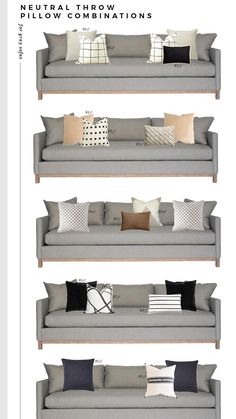 Neutral Throw Pillow Combinations, Neutral Throw Pillow, Gray Sofas, Perfect Living Room Decor, Pillow Combinations, Throw Pillow Combinations, Neutral Throw, Room For Tuesday, Boho Chic Living Room