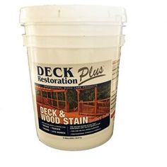 a bucket of deck and wood stain