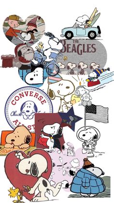 an image of many different cartoon characters on a white background with the words beagles above them