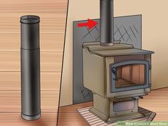 a wood stove is shown with the door open to show it's side opening