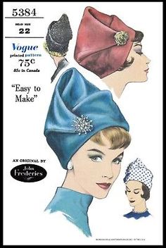 Patron Vintage, Fabric Sewing Patterns, Hat Patterns To Sew, Pixie Hat, Vogue Sewing Patterns, Millinery Hats, Retro Mode, Love Hat, Vintage Hat