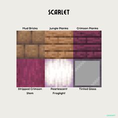 an image of some sort of color scheme for the game scarft, which includes different colors