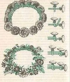 an old book with some flowers and wreaths on it's pages, including the letters