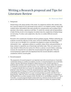 a white paper with the words writing research proposal and tips for literature review