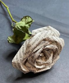 Hand crafted literature paper rose. Made with recycled materials on the end of a dried rose stem. Paper Objects, Books Paper, Flowers Growing, Wall Piece, Folded Book Art, Book Wall, Rose Stem, Paper Rose, Corner Wall