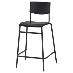 a black stool with a backrest and seat upholstered to the side, against a white background