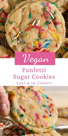 vegan funfetti sugar cookies with sprinkles on top and bottom