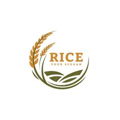 rice logo with the words rice your slogan written in gold and green on a white background